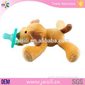Kids Brown White Dog Plush Toy with Baby Pacifier